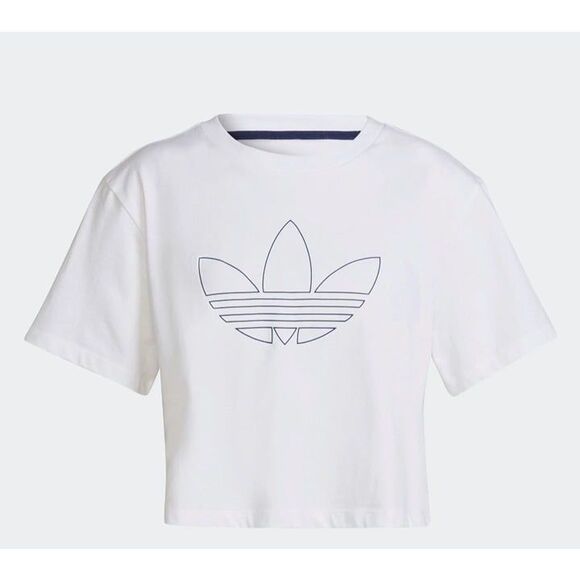 Adidas Womens Top White XL Crop Logo Crewneck Oversized Plus Size - Picture 7 of 7